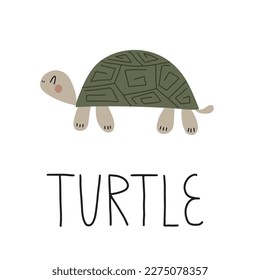 Tarjetas de aprendizaje para los niños. Animales. Tortuga. Hojas de trabajo educativas para niños. Actividad preescolar