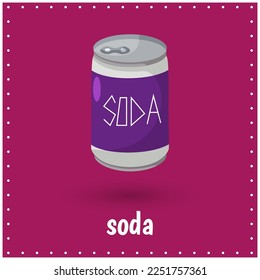 Learning cards for kids. Soda. Drink. Educational worksheets for kids. Preschool activity