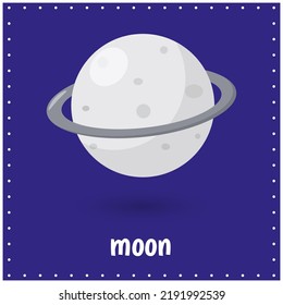 Learning cards for kids. Solar system. Moon. Educational worksheets for kids. Preschool activity page