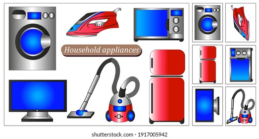 Learning cards for kids. You can learn colors, types of household appliances, names of objects. Small cards can be cut out and used for a variety of tasks.