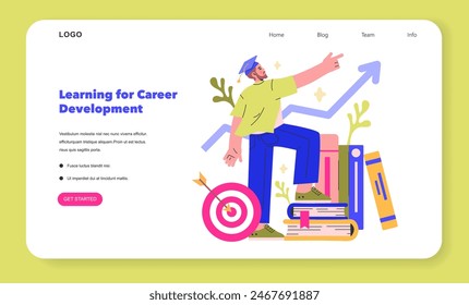 Learning for Career Development concept A figure steps towards career goals, symbolizing the journey of skill-building through education Vector illustration