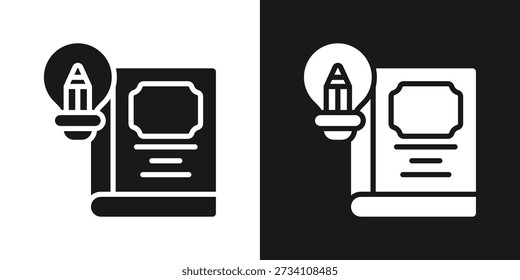 Icono de certificado de aprendizaje en estilo de glifo blanco y negro