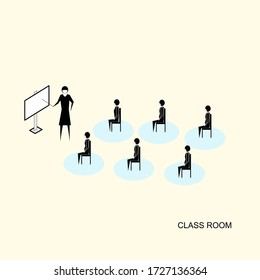 learning classroom with social distancing preventing from coronavirus. Conference Training Planning Learning Coaching Business Concept