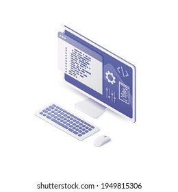 Learning to code. Programming concept. Isometric vector illustration. Isolated on white background.