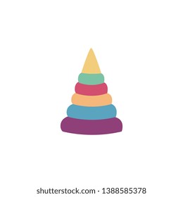 Learning color block pyramid toy for children flat style, vector illustration isolated on white background. Educational play for kids and baby game in stacking up colorful rings