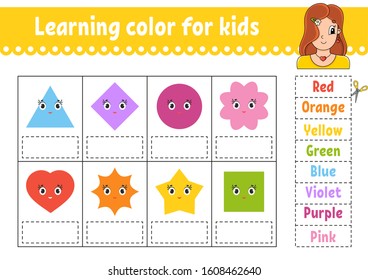 Learning color for kids. Education developing worksheet. Activity page with color pictures. Pretty girl. Riddle for children. Isolated vector illustration. Funny character. Cartoon style.