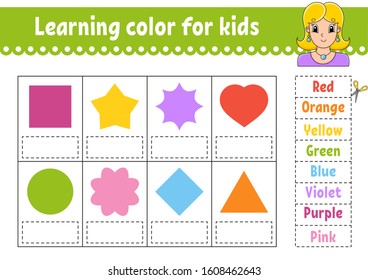 Learning color for kids. Education developing worksheet. Activity page with color pictures. Riddle for children. Isolated vector illustration. Funny character. Pretty girl. Cartoon style.