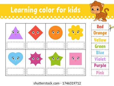 Learning color for kids. Education developing worksheet. Activity page with color pictures. Riddle for children. Isolated vector illustration. Funny character. Cartoon style.