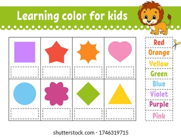 Learning color for kids. Education developing worksheet. Activity page with color pictures. Riddle for children. Isolated vector illustration. Funny character. Cartoon style.