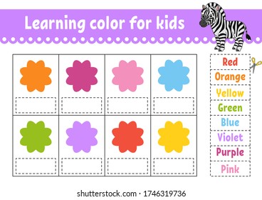 Learning color for kids. Education developing worksheet. Activity page with color pictures. Riddle for children. Isolated vector illustration. Funny character. Cartoon style.