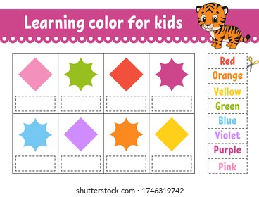 Learning color for kids. Education developing worksheet. Activity page with color pictures. Riddle for children. Isolated vector illustration. Funny character. Cartoon style.