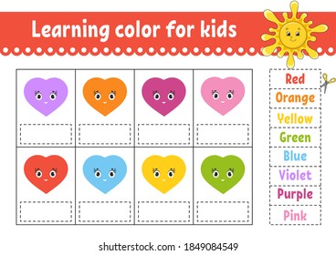 Learning color for kids. Education developing worksheet. Activity page with color pictures. Riddle for children. Isolated vector illustration. Funny character. Cartoon style.