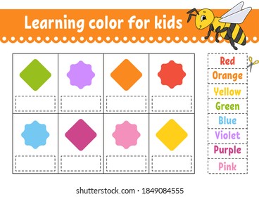 Learning color for kids. Education developing worksheet. Activity page with color pictures. Riddle for children. Isolated vector illustration. Funny character. Cartoon style.