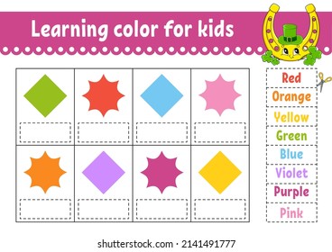 Learning color for kids. Education developing worksheet. Activity page with color pictures. Riddle for children. Isolated vector illustration. Funny character. cartoon style.