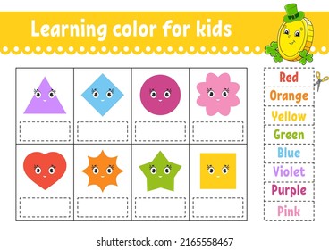 Learning color for kids. Education developing worksheet. Activity page with color pictures. Riddle for children. Isolated vector illustration. Funny character. cartoon style.