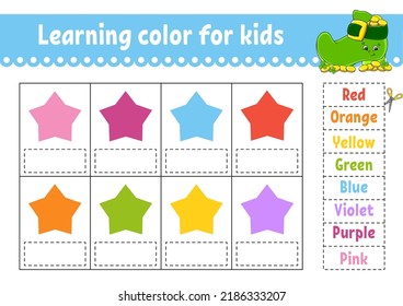 Learning color for kids. Education developing worksheet. Activity page with color pictures. Riddle for children. Isolated vector illustration. Funny character. cartoon style.