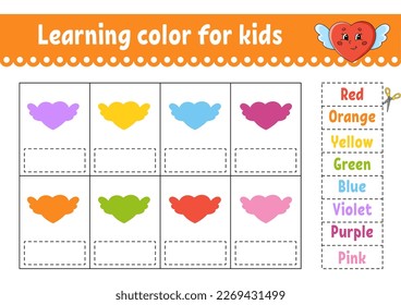 Learning color for kids. Education developing worksheet. Activity page with color pictures. Riddle for children. Funny character. cartoon style. Vector illustration.