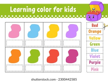 Learning color for kids. Education developing worksheet. Activity page with color pictures. Riddle for children. Funny character. cartoon style. Vector illustration.