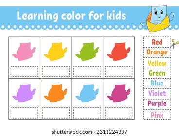 Learning color for kids. Education developing worksheet. Activity page with color pictures. Riddle for children. Funny character. cartoon style. .