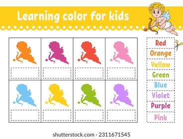 Learning color for kids. Education developing worksheet. Activity page with color pictures. Riddle for children. Funny character. cartoon style. Vector illustration.