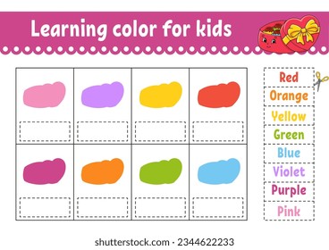 Learning color for kids. Education developing worksheet. Activity page with color pictures. Riddle for children. Funny character. cartoon style. Vector illustration.