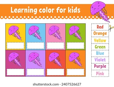 Learning color for kids. Education developing worksheet. Activity page with color pictures. Riddle for children. Funny character. cartoon style. Vector illustration.