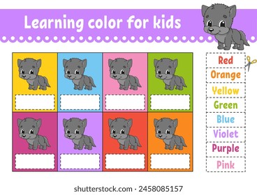 Learning color for kids. Education developing worksheet. Activity page with color pictures. Riddle for children. Funny character. cartoon style. Vector illustration.