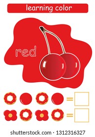 Learning color. Red. Educational game for children. Color guide whit color name. 