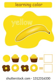 Learning color. Yellow. Educational game for children. Color guide whit color name. 