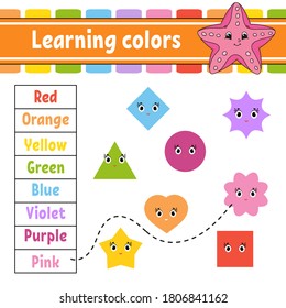 Learning colors. Education developing worksheet. Activity page with pictures. Game for children. Isolated vector illustration. Funny character. Cartoon style.