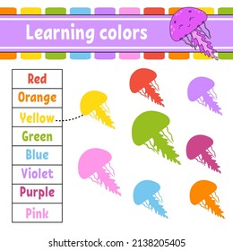 Learning colors. Education developing worksheet. Activity page with pictures. Game for children. Isolated vector illustration. Funny character. cartoon style.