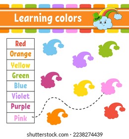 Learning colors. Education developing worksheet. Activity page with pictures. Game for children. Funny character. cartoon style. Vector illustration.