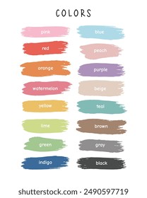 Colores de aprendizaje para niños. Cartel educativo de Soft Color Names. Estampados preescolares para sala de juegos, arte de la pared del vivero, Colores de arco iris. Decoración de la sala de juegos, Colores Montessori Póster, Recursos de educación en casa