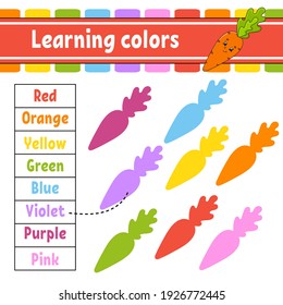 Learning colors. Logic puzzle for kids. Education developing worksheet. Learning game. Activity page. Simple flat isolated vector illustration in cute cartoon style.