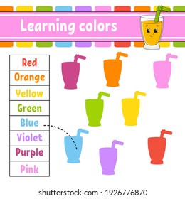 Learning colors. Logic puzzle for kids. Education developing worksheet. Learning game. Activity page. Simple flat isolated vector illustration in cute cartoon style.