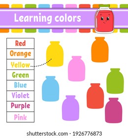 Learning colors. Logic puzzle for kids. Education developing worksheet. Learning game. Activity page. Simple flat isolated vector illustration in cute cartoon style.