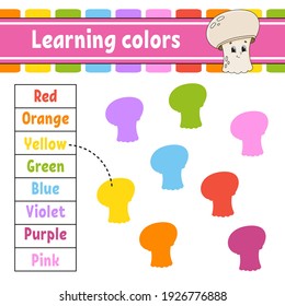 Learning colors. Logic puzzle for kids. Education developing worksheet. Learning game. Activity page. Simple flat isolated vector illustration in cute cartoon style.