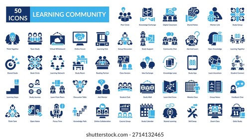 Learning Community Fill Icon Set. Peer Circle, Knowledge Exchange, Digital Classroom, Shared Notes, Mentor Link, Group, Learning Together, learning community, 