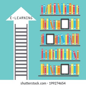 Learning concept with books and tablets 