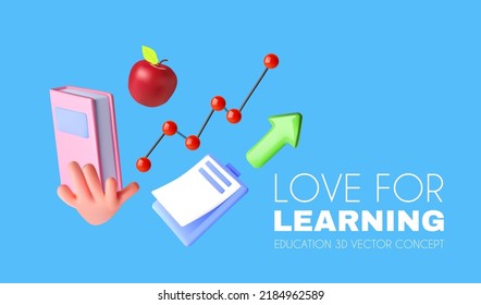 Concepto de aprendizaje con manual, gráfico y flecha de crecimiento