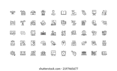 Learning concept illustration, linear icons, line signs set, vector collection