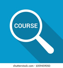Learning concept: magnifying optical glass with words Course. Vector illustration 