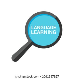 Learning Concept: Magnifying Optical Glass With Words Language Learning. Vector illustration