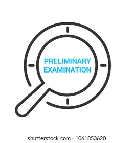 Learning Concept: Magnifying Optical Glass With Words Preliminary Examination. Vector illustration