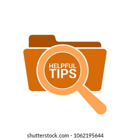 Learning Concept: Magnifying Optical Glass With Words Helpful Tips. Vector illustration