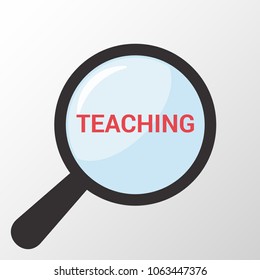 Learning Concept: Magnifying Optical Glass With Words Teaching. Vector illustration