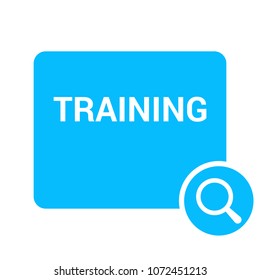Learning Concept: Magnifying Optical Glass With Words Training. Vector illustration