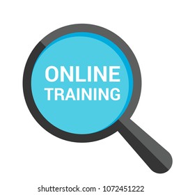 Learning Concept: Magnifying Optical Glass With Words Online Training. Vector illustration