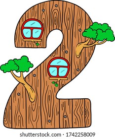 Learning to count. Learning the numbers. Decorative number for learning and development. Number 2 vector digit. Educational picture. Isolated vector.