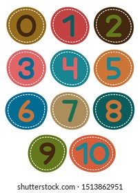 Learning to count to ten. Set of numbers. Numbers from zero to nine. 0 - 10. Card from a set for children's development and education. Vector illustration.